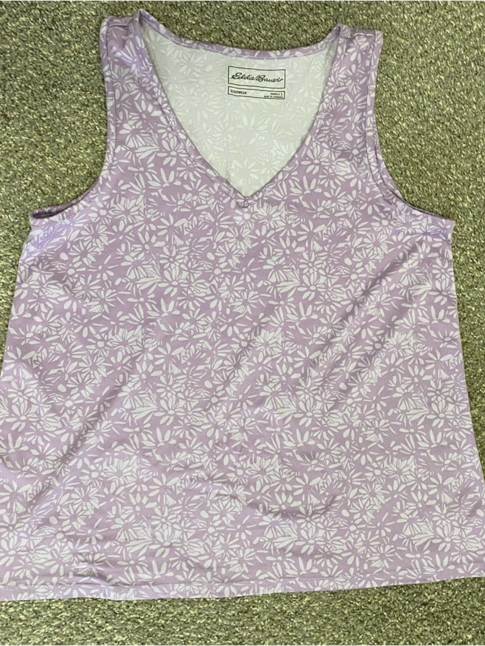 Eddie Bauer Sleepwear Tank Top Womens Large Purple Floral Sleeveless V Neck EUC
